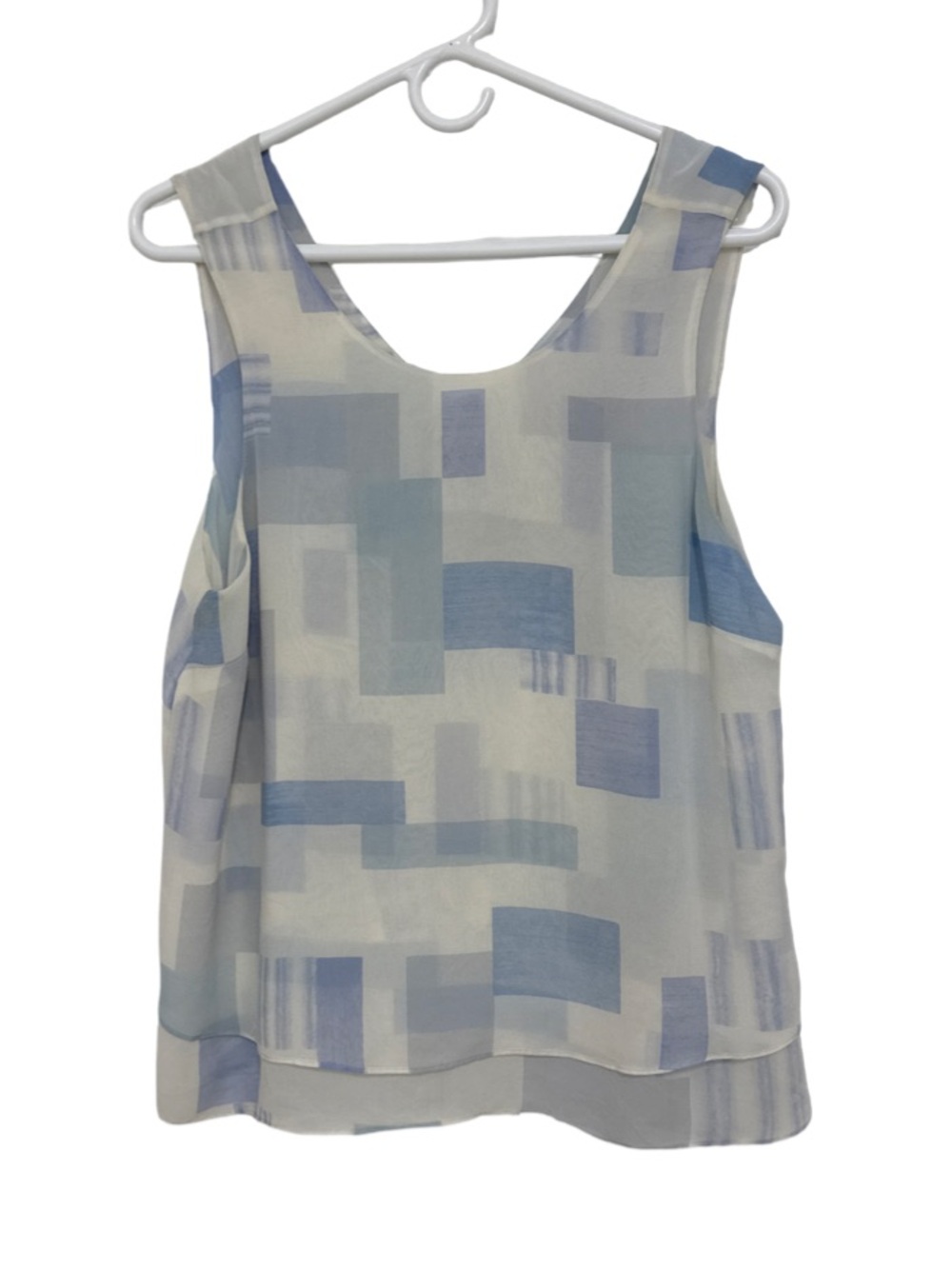 JOIE Sleeveless Geometric Print Silk Top Blouse  Light Blue Women’s Medium